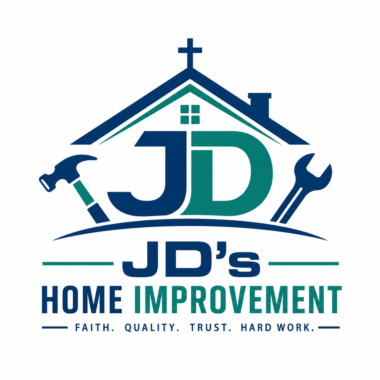 JD's Home Improvement logo with house, cross, hammer and wrench